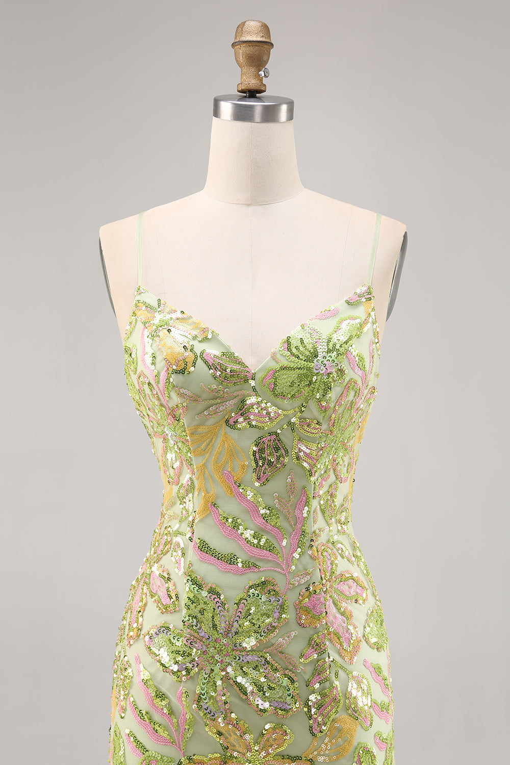 Sparkly Green Spaghetti Straps Tight Homecoming Dress