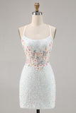 White Appliqued Corset Homecoming Dress with Sequins