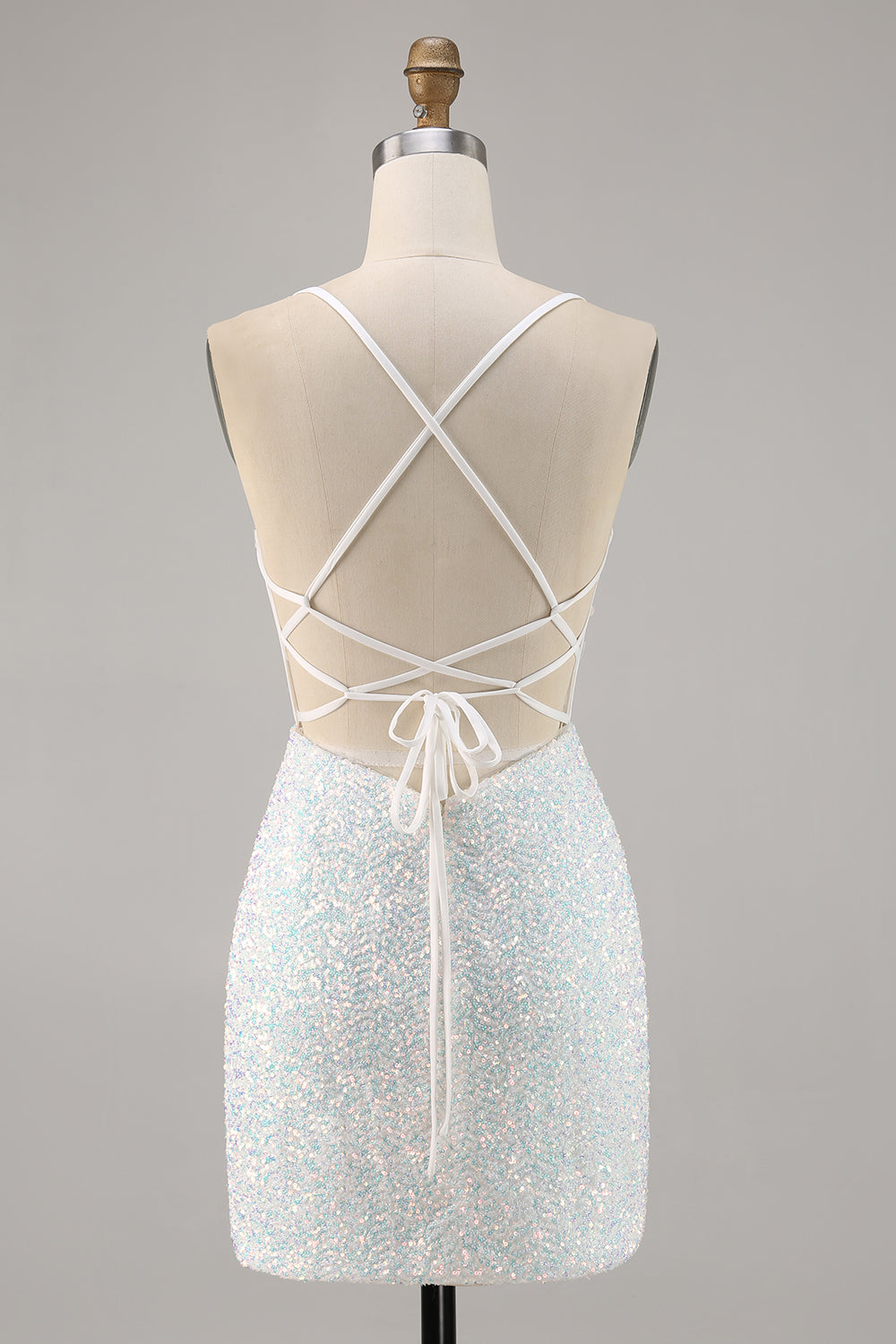 White Appliqued Corset Homecoming Dress with Sequins