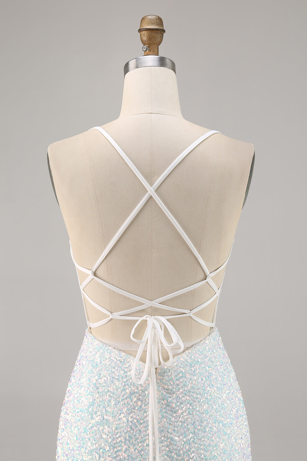 White Appliqued Corset Homecoming Dress with Sequins