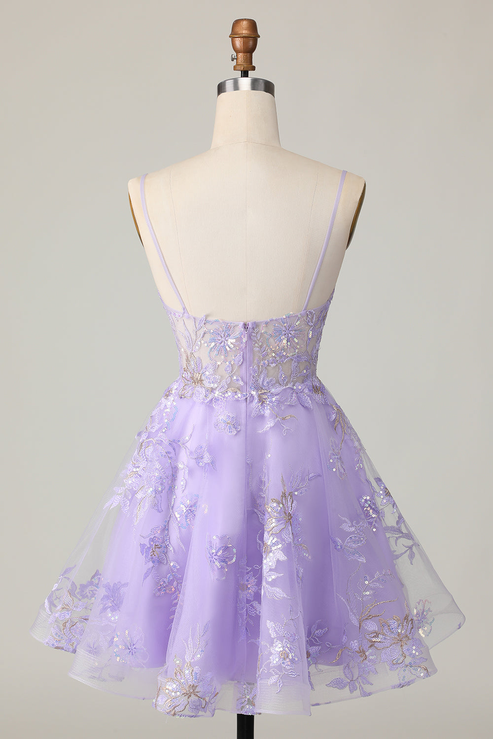 Purple Spaghetti Straps A-Line Homecoming Dress with Appliques