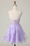 Purple Spaghetti Straps A-Line Homecoming Dress with Appliques