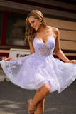 Purple Spaghetti Straps A-Line Homecoming Dress with Appliques