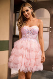 Corset A-Line Tiered Pink Homecoming Dress With Appliques