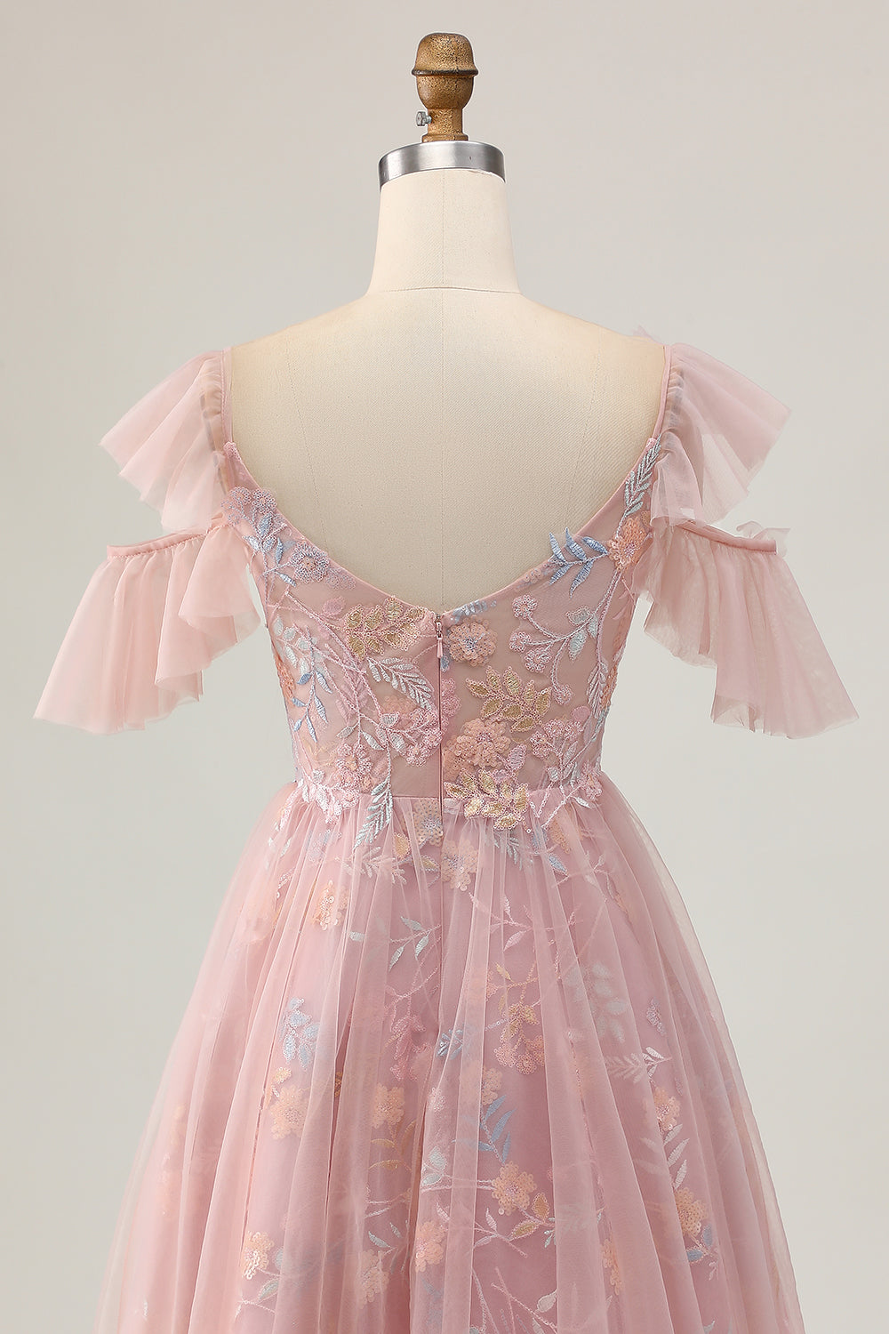 Floral Blush Cold Shoulder A-Line Homecoming Dress with Appliques