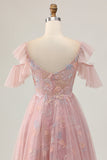 Floral Blush Cold Shoulder A-Line Homecoming Dress with Appliques
