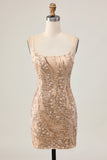 Champagne Bodycon Homecoming Dress with Sequins
