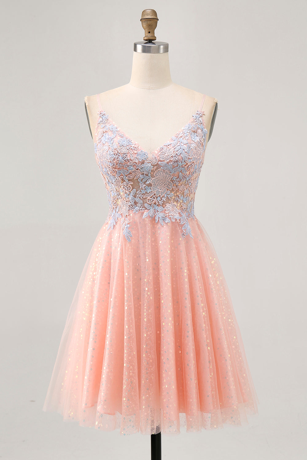 Blush Sequin A Line Homecoming Dress with Appliques