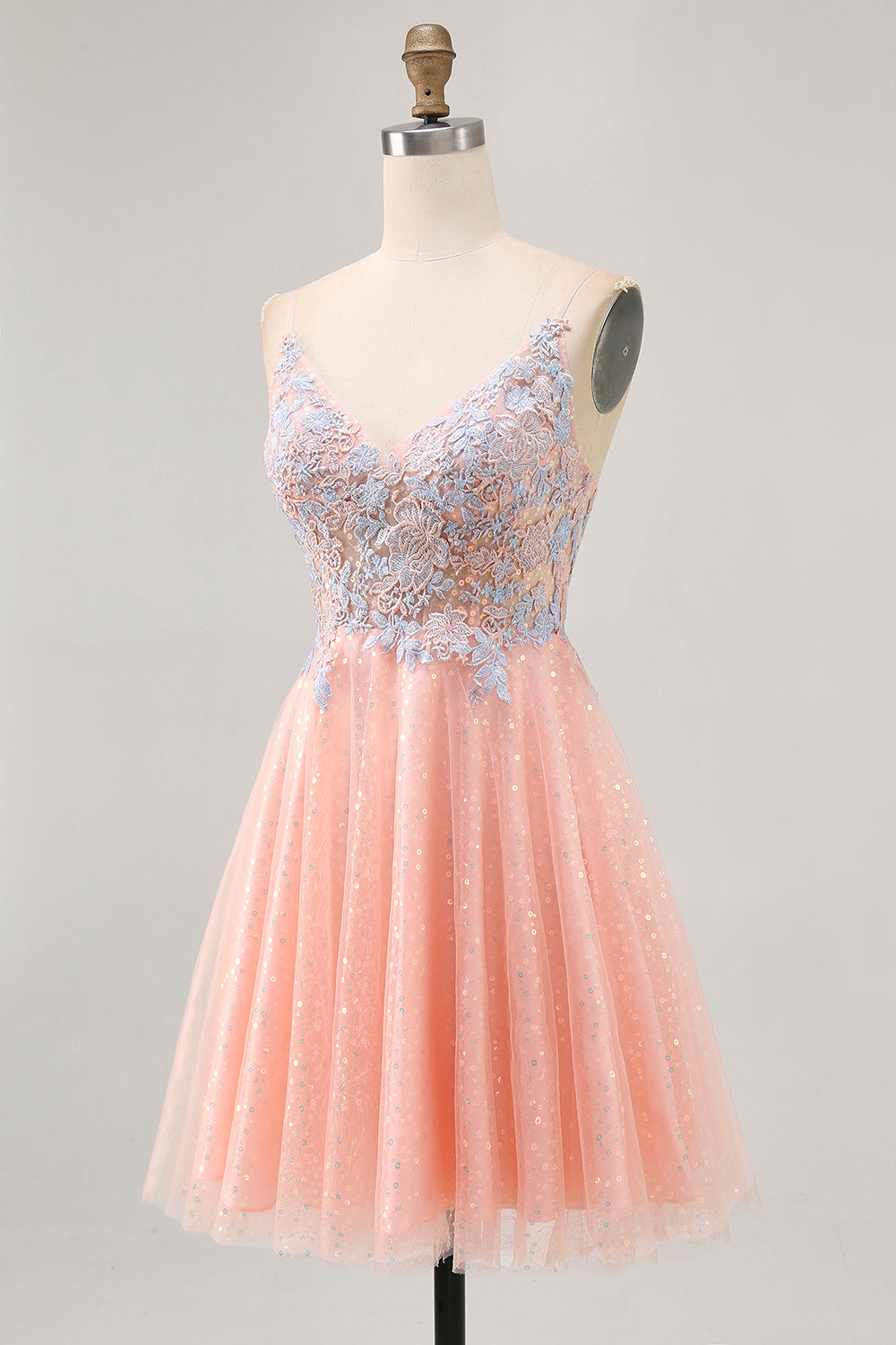 Blush Sequin A Line Homecoming Dress with Appliques