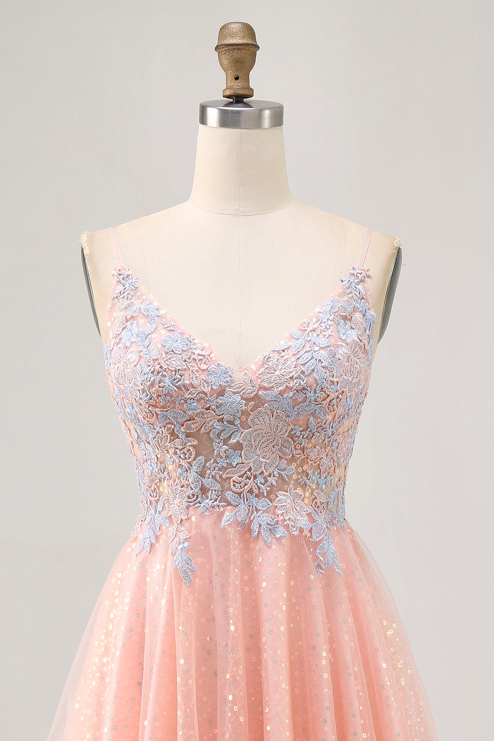 Blush Sequin A Line Homecoming Dress with Appliques