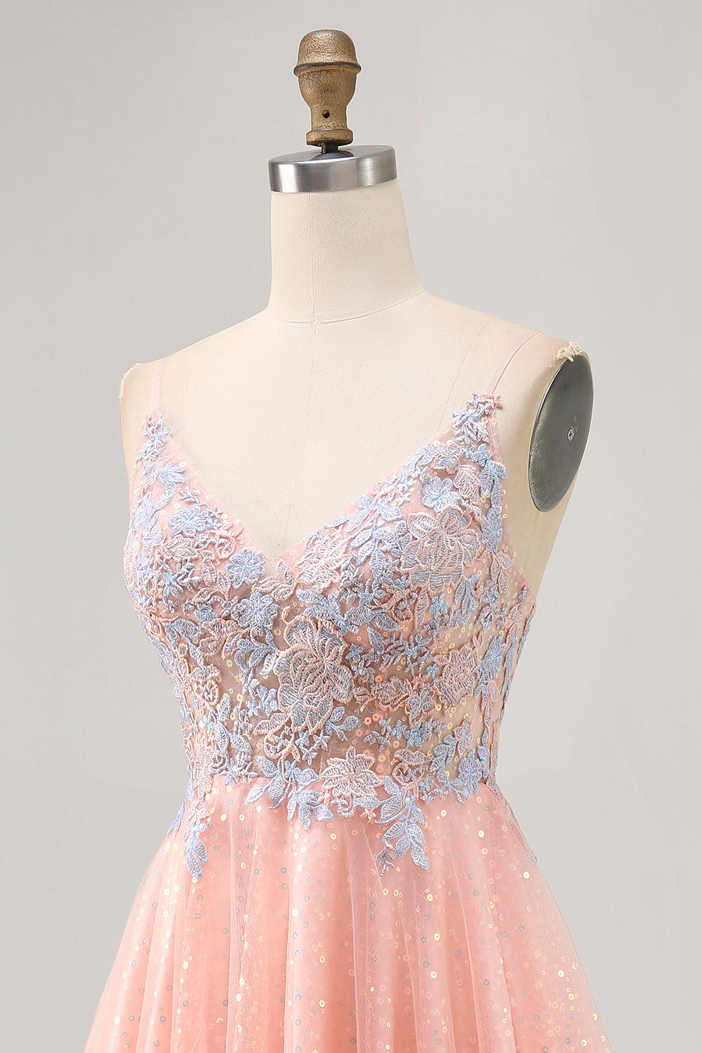 Blush Sequin A Line Homecoming Dress with Appliques
