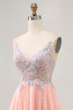 Blush Sequin A Line Homecoming Dress with Appliques