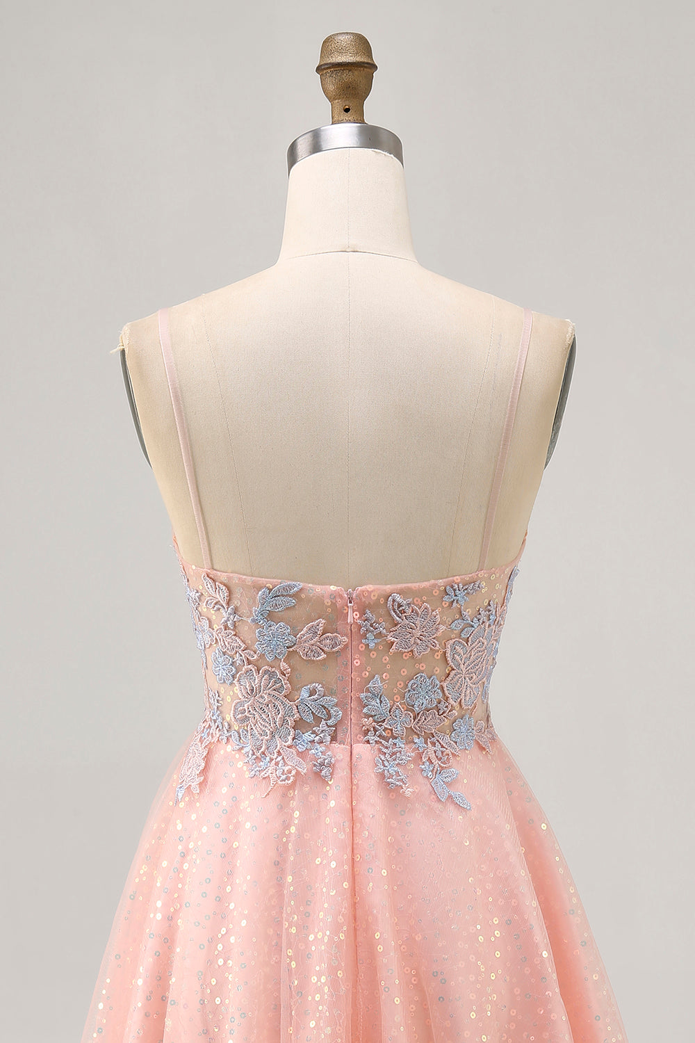 Blush Sequin A Line Homecoming Dress with Appliques