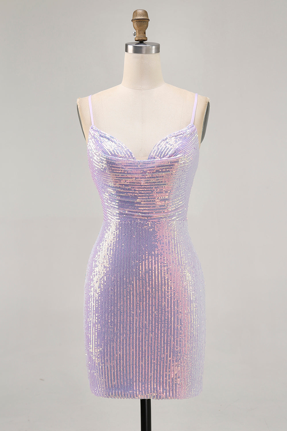 Lilac Bodycon Spaghetti Straps Sequin Homecoming Dress