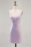 Lilac Bodycon Spaghetti Straps Sequin Homecoming Dress