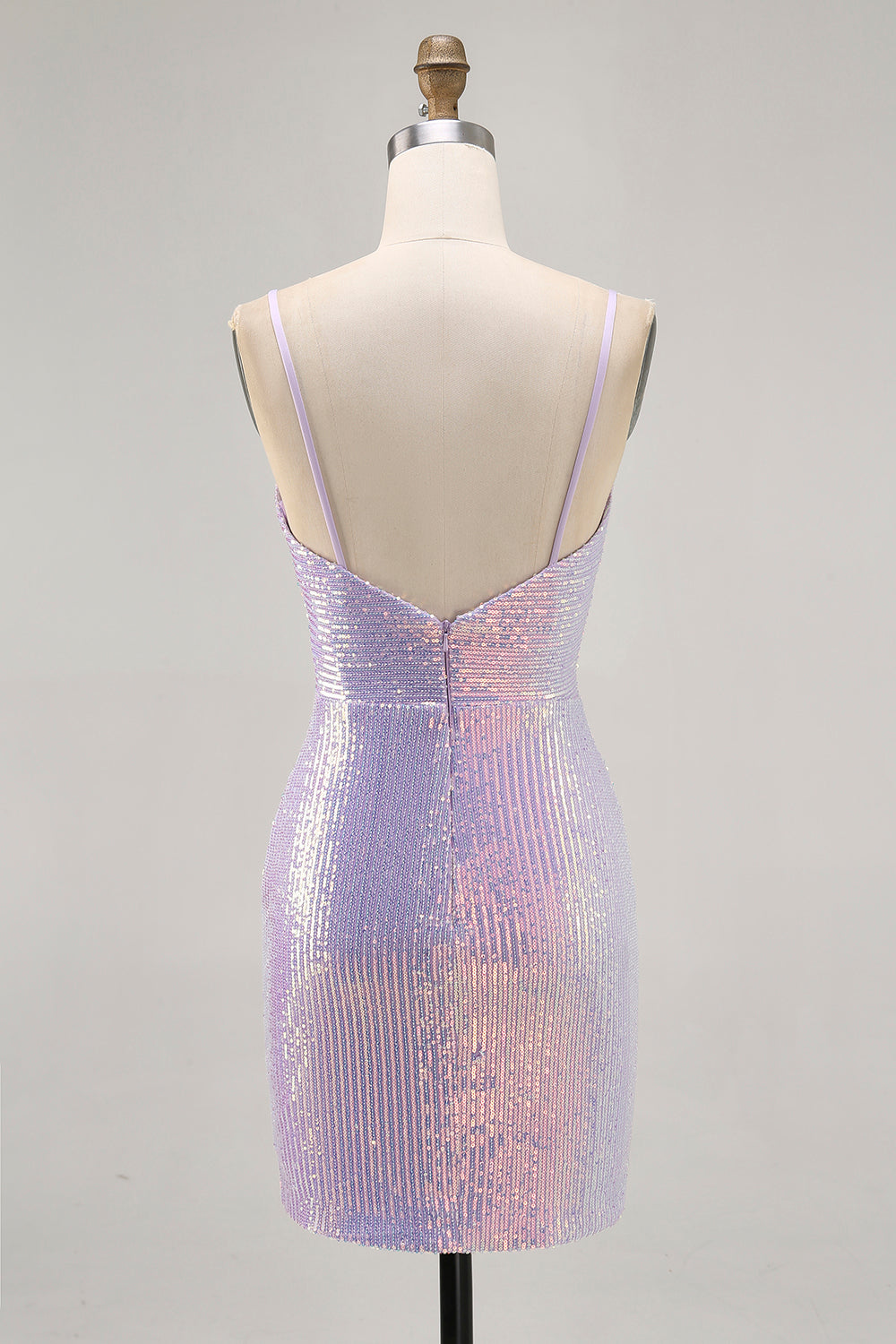 Lilac Bodycon Spaghetti Straps Sequin Homecoming Dress