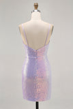 Lilac Bodycon Spaghetti Straps Sequin Homecoming Dress
