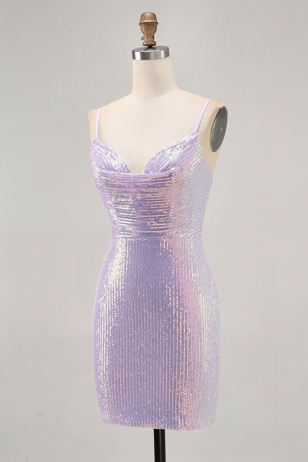 Lilac Bodycon Spaghetti Straps Sequin Homecoming Dress