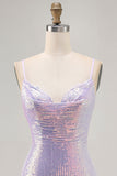 Lilac Bodycon Spaghetti Straps Sequin Homecoming Dress