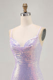 Lilac Bodycon Spaghetti Straps Sequin Homecoming Dress