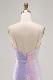 Lilac Bodycon Spaghetti Straps Sequin Homecoming Dress
