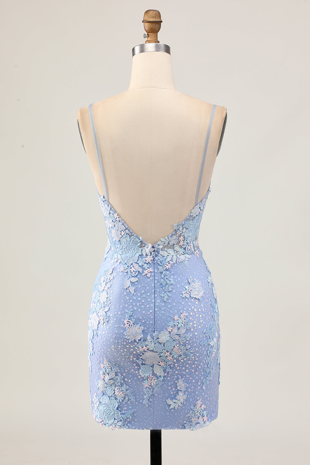 Floral Light Blue Bodycon Homecoming Dress with Appliques