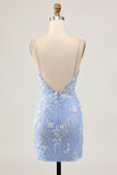 Floral Light Blue Bodycon Homecoming Dress with Appliques