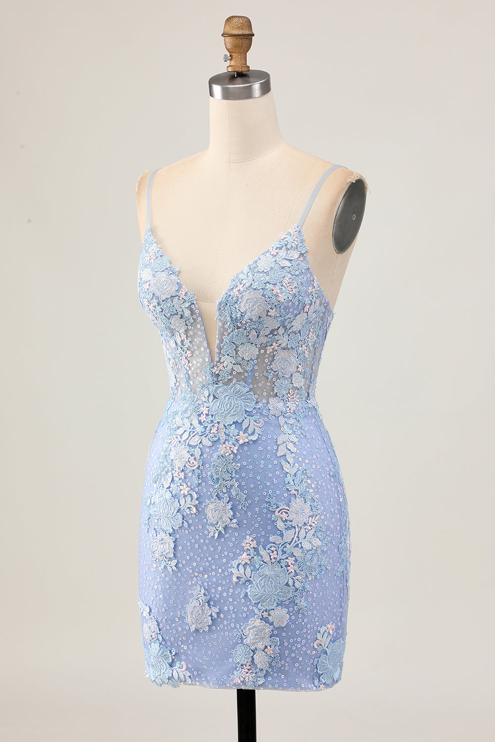 Floral Light Blue Bodycon Homecoming Dress with Appliques