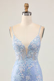 Floral Light Blue Bodycon Homecoming Dress with Appliques