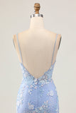 Floral Light Blue Bodycon Homecoming Dress with Appliques