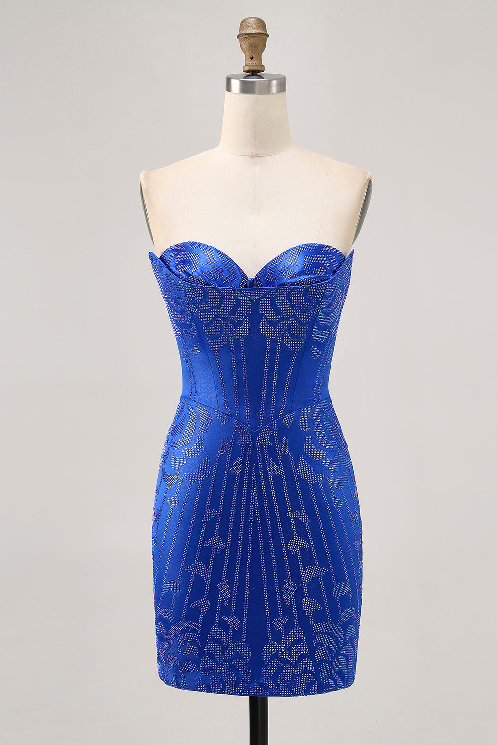 Beaded Strapless Bodycon Royal Blue Homecoming Dress
