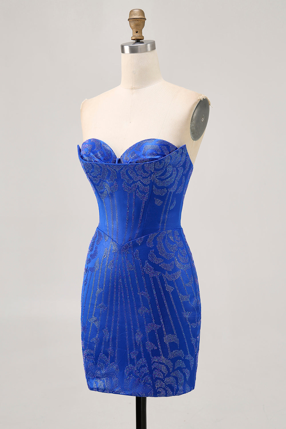 Beaded Strapless Bodycon Royal Blue Homecoming Dress