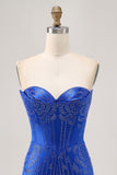 Beaded Strapless Bodycon Royal Blue Homecoming Dress