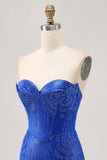 Beaded Strapless Bodycon Royal Blue Homecoming Dress