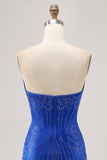 Beaded Strapless Bodycon Royal Blue Homecoming Dress