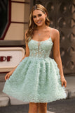 Sage Green Corset A-Line Homecoming Dress with Appliques