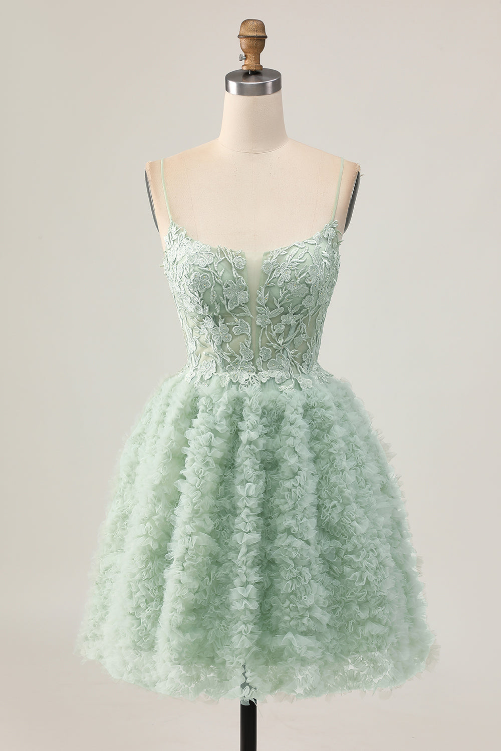 Sage Green Corset A-Line Homecoming Dress with Appliques