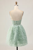 Sage Green Corset A-Line Homecoming Dress with Appliques