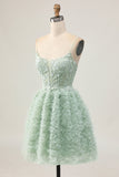 Sage Green Corset A-Line Homecoming Dress with Appliques