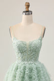 Sage Green Corset A-Line Homecoming Dress with Appliques
