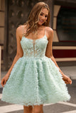 Sage Green Ruffle A-Line Homecoming Dress With Appliques