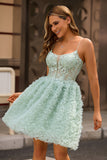Sage Green Ruffle A-Line Homecoming Dress With Appliques