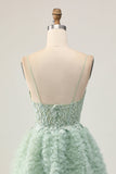 Sage Green Corset A-Line Homecoming Dress with Appliques