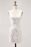 Bodycon Seuqin V-Neck White Homecoming Dress With Lace