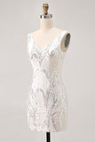 Bodycon Seuqin V-Neck White Homecoming Dress With Lace