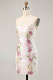 Sparkly Bodycon Strapless White Flower Homecoming Dress