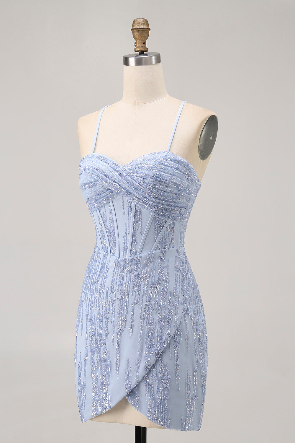 Sequin Corset Grey Blue Tight Homecoming Dress