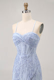 Sequin Corset Grey Blue Tight Homecoming Dress