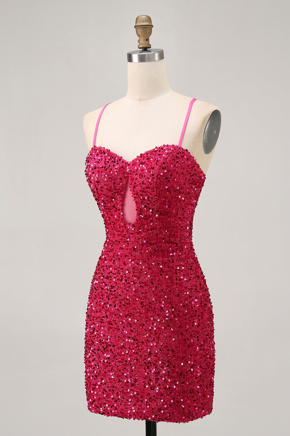Sparkly Fuchsia Keyhole Bodycon Homecoming Dress