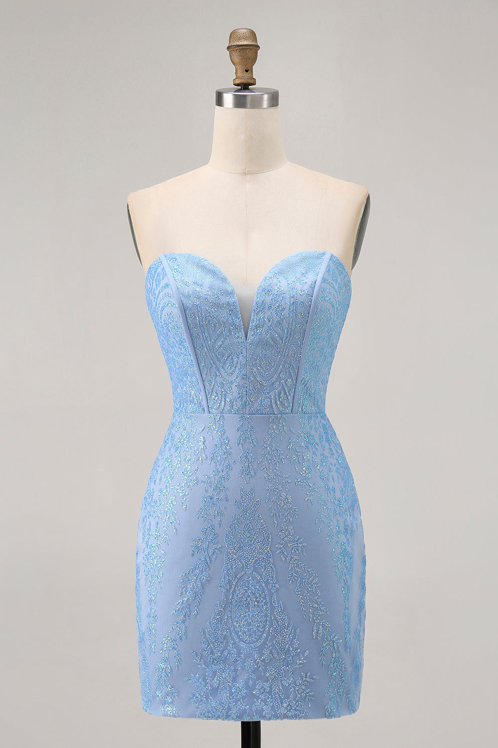 Blue Bodycon Strapless Beaded Homecoming Dress